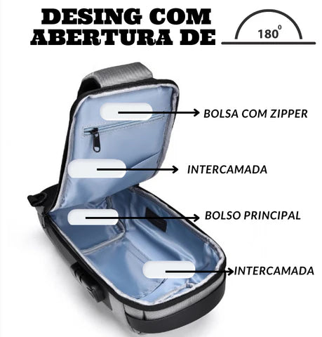 Security Bag™ - Bolsa Mochila de Ombro Anti-roubo com carregamento USB